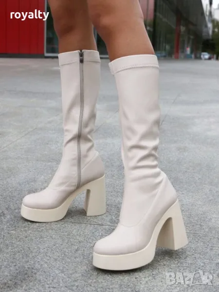 Ботуши на ток - бежова кожа, снимка 1