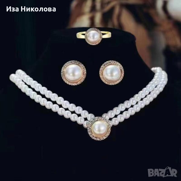 Комплект пръстен, обици и колие с перли, снимка 1