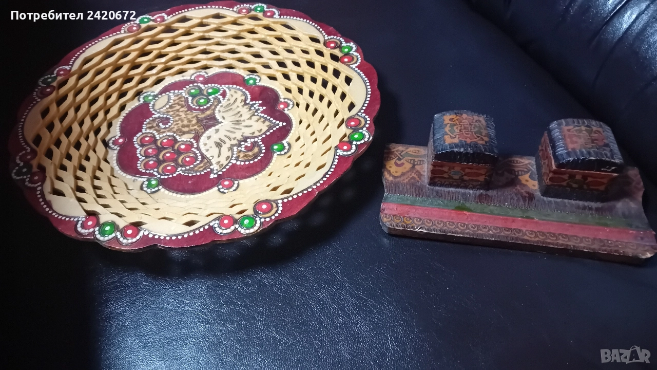 дърворезба поднос и мастилница, снимка 1