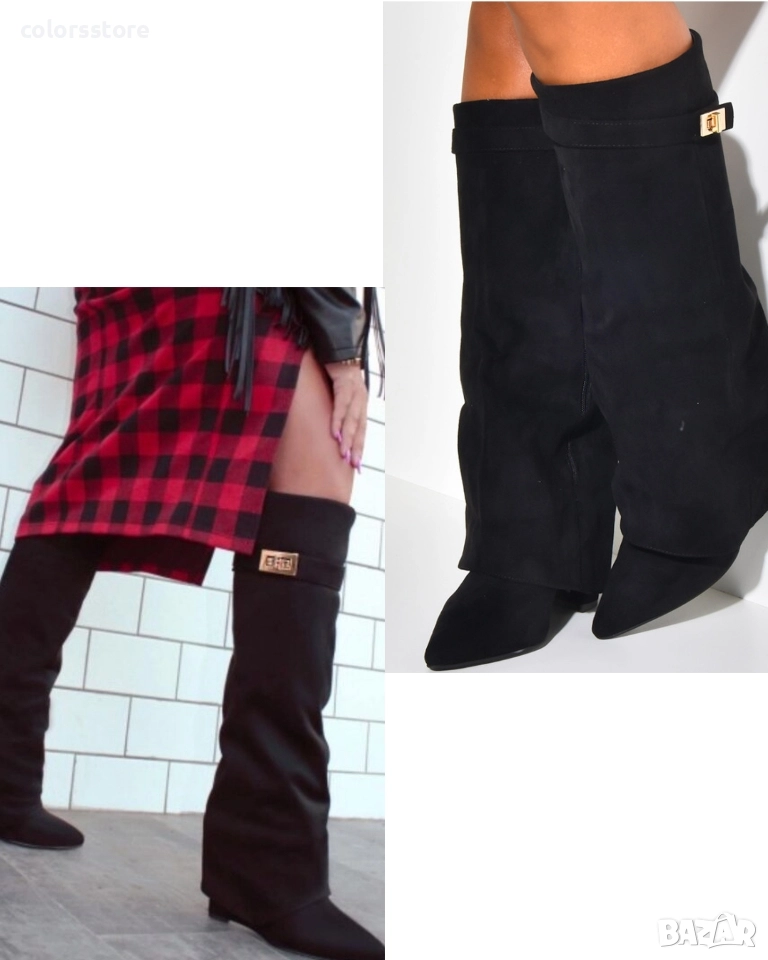 Ботуши на платформа - черен велур - K-40, снимка 1