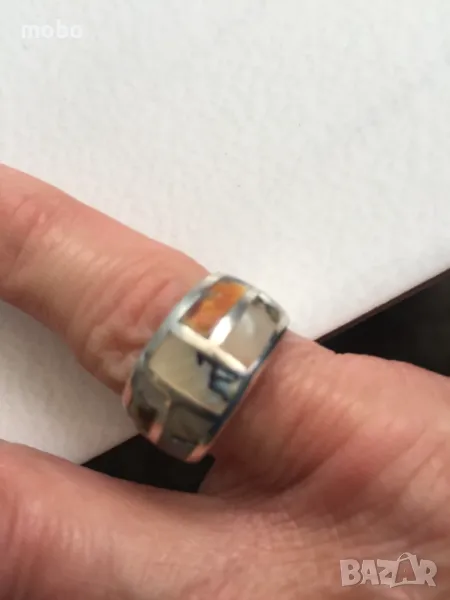 Красива  сребърна халка с многоцветни седефи , общо тегло 7.69г , проба 925 . , снимка 1