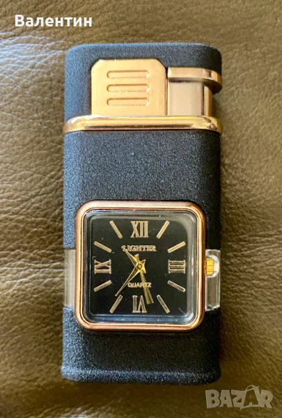 Подарък. Сувенир. Газова ветроустойчива запалка с часовник, снимка 1