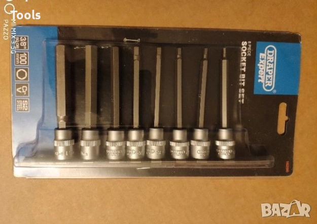 DRAPER EXPERT 8броя 3/8 Дълги Шестогрaми вложки комплект, снимка 1