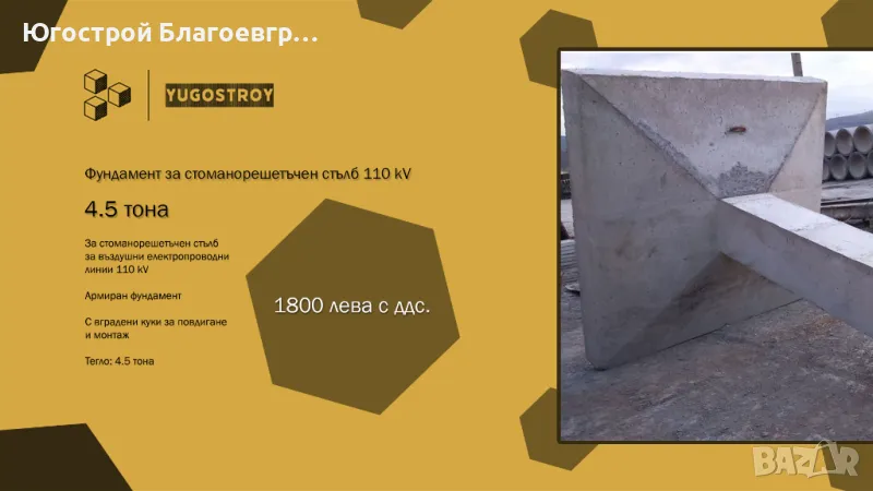Фундамент за стоманорешетъчен стълб 110 kV, снимка 1