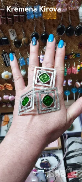 Оригинални дамски комплекти обеци и пръстен със смола. Бижута Луди гъби. Идея за подарък., снимка 1