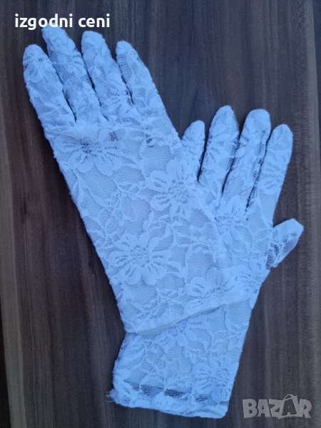 Бели къси дантелени ръкавици, снимка 1