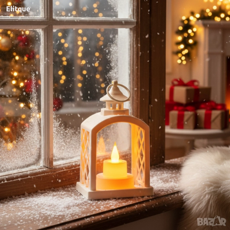 Бял Коледен LED фенер с топла светлина, снимка 1