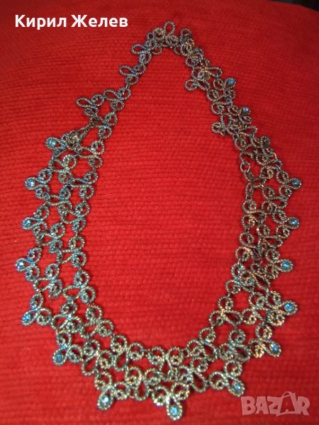 ПОСРЕБРЕНА СКЪПОЦЕННА ОГЪРЛИЦА със СИНИ ФАСЕТИРАНИ КРИСТАЛИ АРТ ДЕКО КОЛИЕ ФИЛИГНАРЕН ТИП 25889, снимка 1