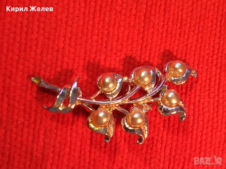 ПЕРЛЕНА РЕТРО АРТ ФЛОРАЛНА БРОШКА с БЯЛА ПОЗЛАТА 9498, снимка 1