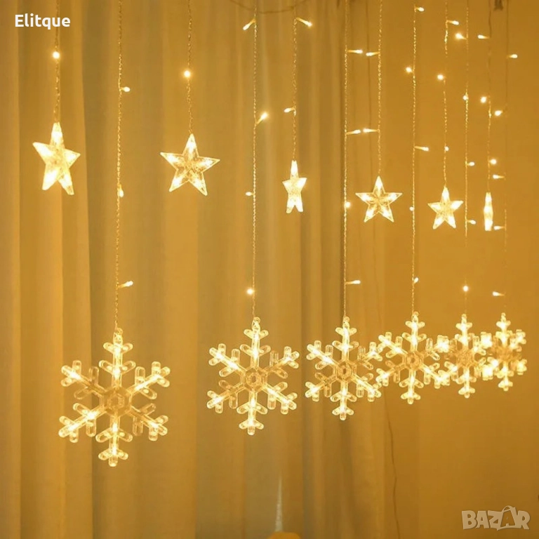 LED Завеса с коледни звезди, снежинки и елени  , снимка 1