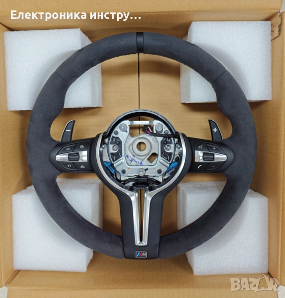 ME15 BMW M Sport Alcantara мултифункционален волан – M емблема, пера и трицветен шев + Airbag подаръ, снимка 1