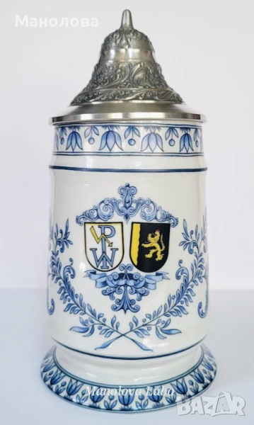 Бирена халба на известната мануфактура Schrobenhausen с калаен капак известна още като beer stein., снимка 1