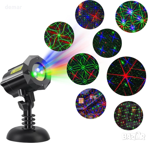 Коледен проектор, 8 празнични модела, за открито/закрито, дистанционно, снимка 1