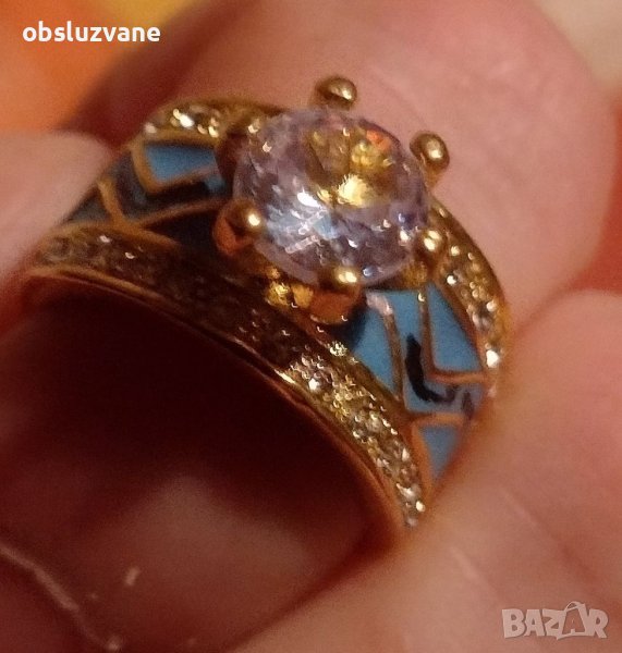 Луксозен пръстен-халка Цирконий в синьо, снимка 1