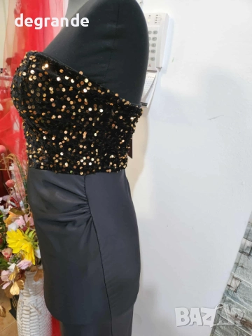 Стилна дамска рокля с паети и сатен , снимка 2 - Рокли - 52900310