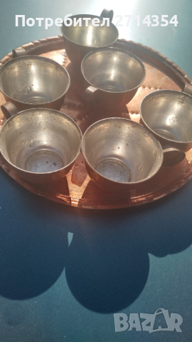 Меден поднос с чаши, снимка 4 - Антикварни и старинни предмети - 44610642