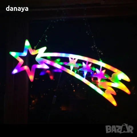 604 Светеща коледна украса за стена голяма звезда комета 66 LED лампички 75см