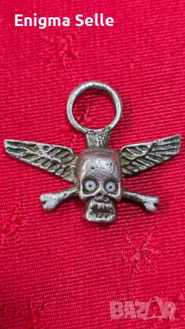 Сребърен медальон, череп с крила и кръстосани кости ( дизайна Chrome Hearts Foti
