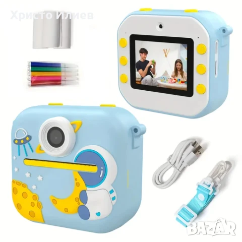 Детски фотоапарат за моментални снимки с принтер и вградени игри
