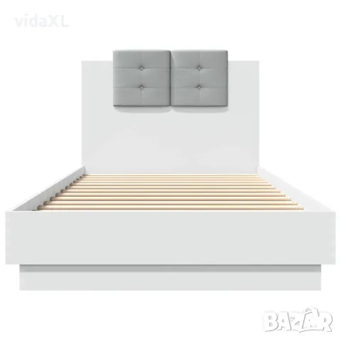 vidaXL Рамка за легло с табла и LED осветление, бяла, 90x200 см, снимка 6 - Спални и легла - 56146763
