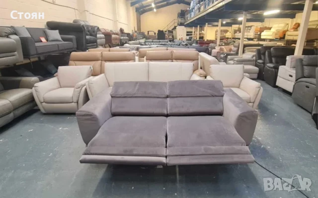 Сив диван от плат тройка с електрически релаксиращ механизъм, снимка 9 - Дивани и мека мебел - 50887374