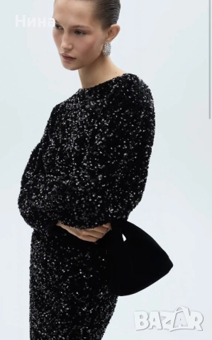 Черна рокля с пайети Манго