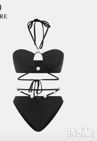 Черен бански с перли, връвки и пола, снимка 6 - Бански костюми - 53157268