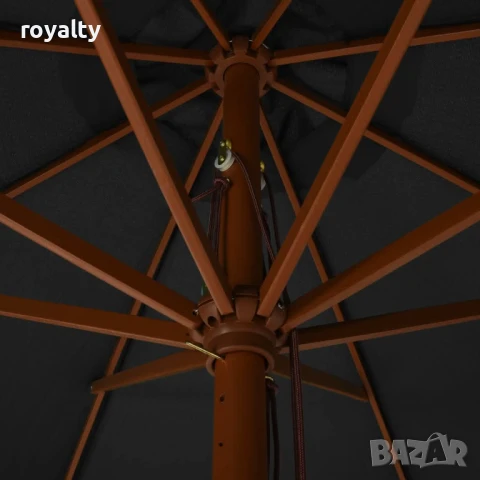 Градински чадър с дървен прът, 330 см, антрацит , снимка 5 - Градински мебели, декорация  - 51222299