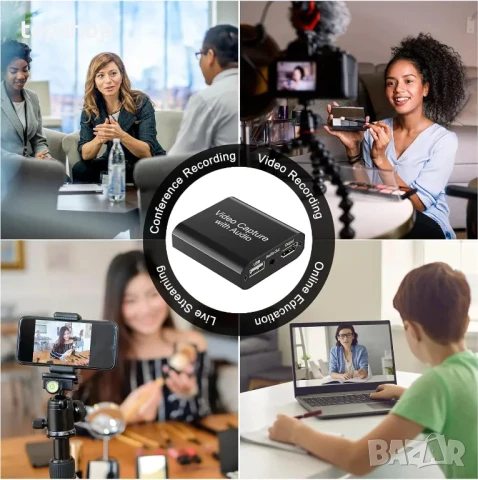 НОВА аудио видео карта за заснемане с микрофон и HDMI изход, 1080p 60fps 4K HDMI, за игри, стрийминг, снимка 2 - Кабели и адаптери - 50575675