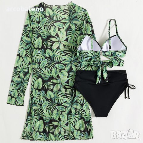 Дамски моден бански костюм от три части с тропически принт, снимка 3 - Бански костюми - 40550205