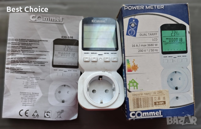 Измервател на мощност Commel (модел 430-106) с функция за двойна тарифа.
