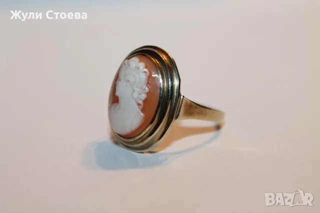 Златен пръстен с камея, снимка 3 - Пръстени - 56237994