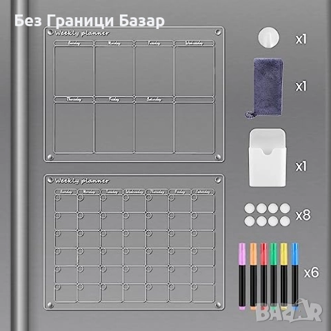 Нов Комплект акрилен календар борд за хладилник с маркери и държач, снимка 5 - Други - 52380746