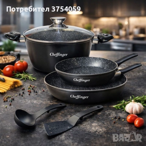 Комплект съдове за готвене 6 части Cheffinger – тенджера 24 см, тигани 24 и 28 см, за индукция, снимка 2 - Съдове за готвене - 53174618