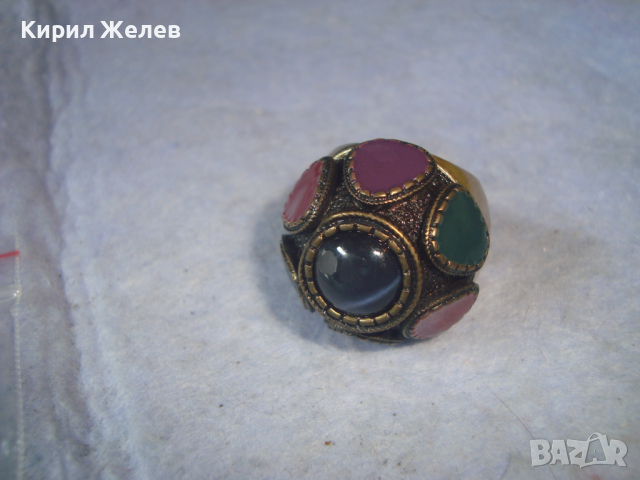 ПОЗЛАТЕН ЕМАЙЛИРАН БРОНЗОВ ЕТНОГРАФСКИ СТИЛ МАСИВЕН ПРЪСТЕН 22960, снимка 12 - Пръстени - 36410806
