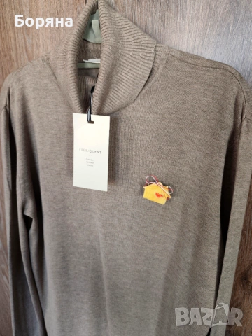 FREEQUENT ново шоколадово кафяво поло с брошка, снимка 6 - Блузи с дълъг ръкав и пуловери - 53724990