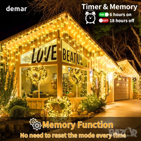 Коледни светлини тип „ледуни“, 25M+5M 800 LED, 8 режима, снимка 4 - Декорация за дома - 52520688