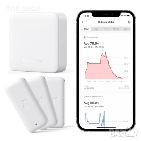 SwitchBot Indoor Outdoor Hygrometer Thermometer 3 Pack with Hub Mini, IP65, Бял, снимка 4 - Други - 48657272