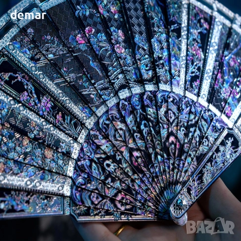 Метален 3D пъзел Piececool - сгъваемо ветрило с шарен абажур от седеф, 46 части, снимка 5 - Пъзели - 52097645