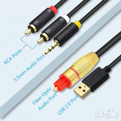 USB оптичен цифров аналогов аудио кабел, AUX SPDIF цифров оптичен към 3,5 mm + 2 RCA жак конвертор, снимка 2 - Кабели и адаптери - 41721306