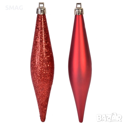 Комплект коледни сталактити червени матови с брокат 16 см – 6 бр._1026321