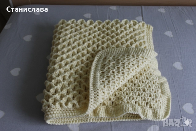 Ръчно плетено одеяло от мерино вълна, снимка 2 - Други - 52973871