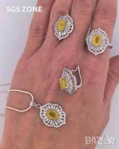 УНИКАЛНИ СРЕБЪРНИ ОБЕЦИ С ЖЪЛТ САПФИР ОТ ТАЙЛАНД, снимка 3 - Обеци - 52318187