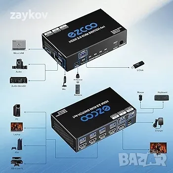 USB 3.0 HDMI KVM превключвател 4 компютър 1 монитор 4K 60Hz SPDIF L/R Extractor - USB превключвател, снимка 7 - Друга електроника - 48645847