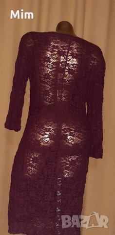 MONGUL M/L Дантелена, прозрачна рокля бордо с дълъг ръкав , снимка 4 - Рокли - 34853367