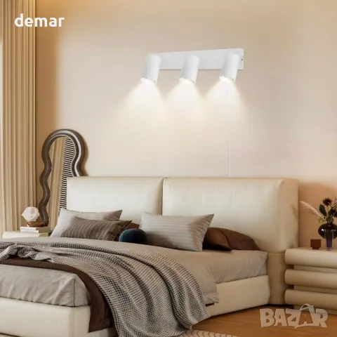 TaFiCo Бяла стенна лампа трипосочна с щепсел - GU10, до 7W, 350°, без крушки, снимка 6 - Лампи за стена - 49285468