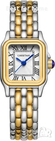 Дамски златни часовници CHEETAH с малка винтидж гривна, правоъгълен корпус, римски циферблат