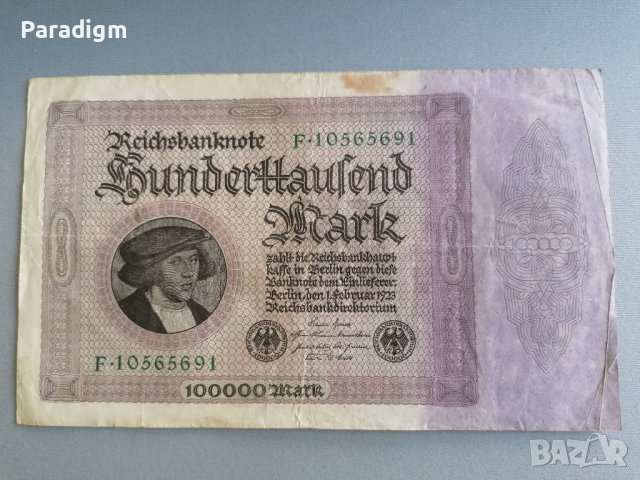 Райх банкнота - Германия - 100 000 марки | 1923г., снимка 1 - Нумизматика и бонистика - 40901673