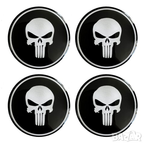 капачки за джанти Punisher череп 4 броя комплект черни 58мм, снимка 1