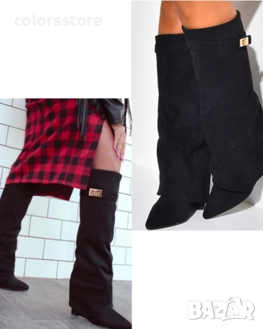 Ботуши на платформа - черен велур - K-40